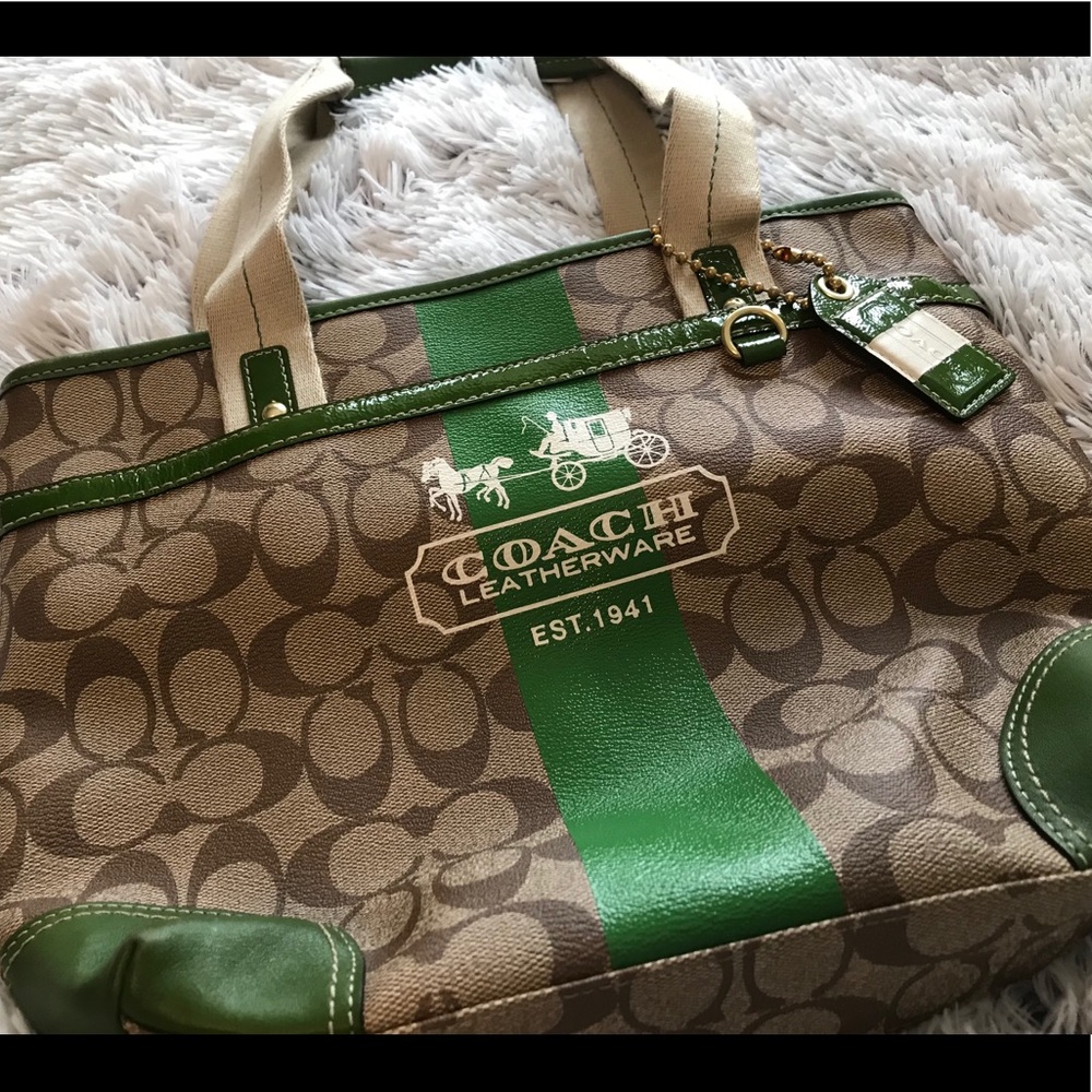 Coach green signature shoulder tote